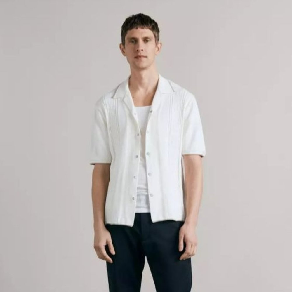Rag & Bone Archer Short Sleeve Cotton Button Down Ivory XL